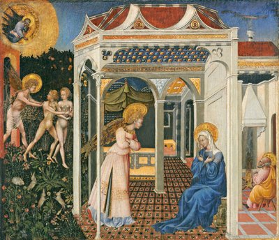 De annunciatie en verdrijving uit het paradijs, c. 1435 door Giovanni di Paolo